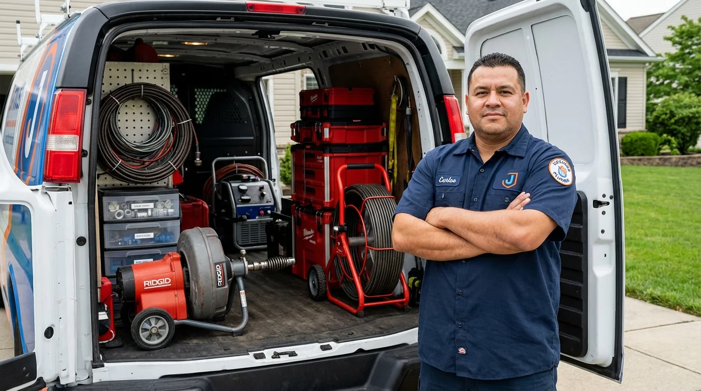 Professional drain cleaning equipment and Johns Plumbing LLC plumber in Metcalfe